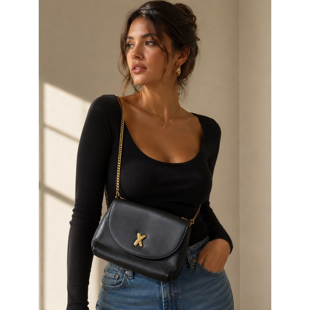 Paloma Picasso Leather Crossbody Bag Black Gold Chain